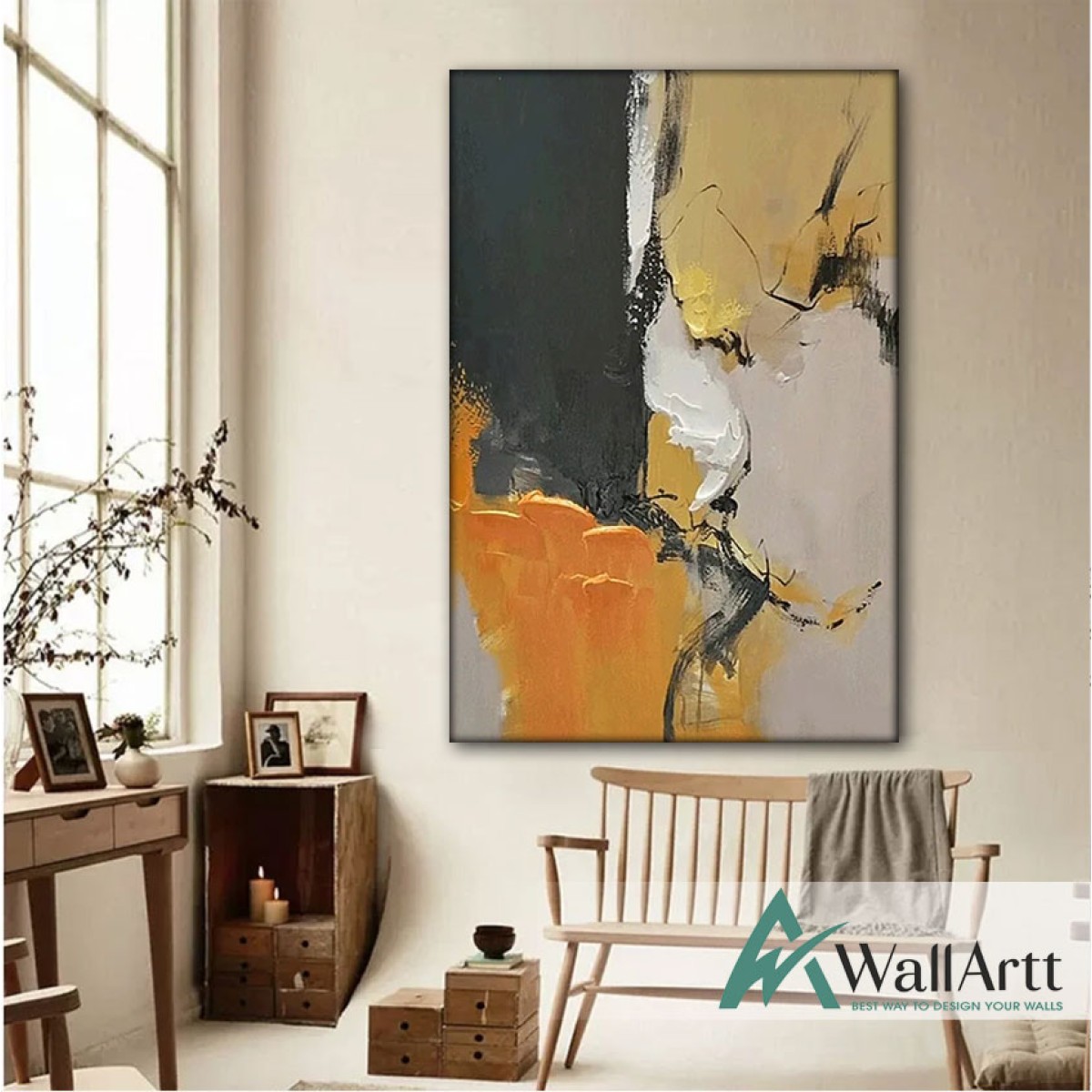 Orange Black Abstract 3d Heavy Textured Partial Oil Painting